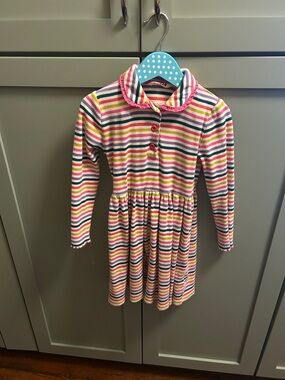 Mini Boden Striped Long-Sleeve Cotton Dress for Girls - Pink Multi